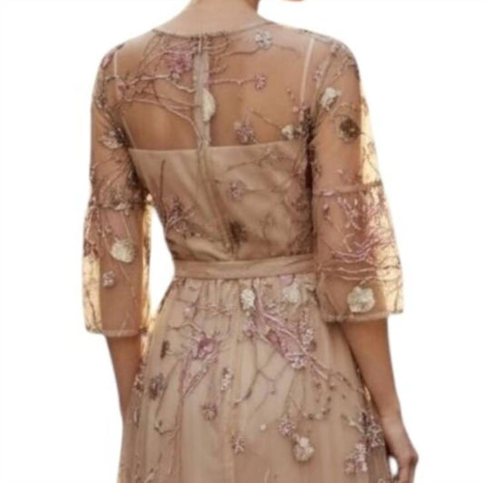 Embroidered Prairie Sleeve Sheer Midi Dress