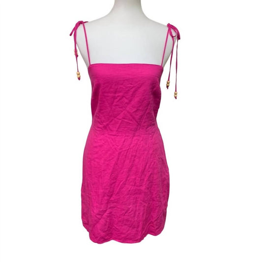 Womens Tied Spaghetti Strap Linen Viscose Blend Sheath Dress