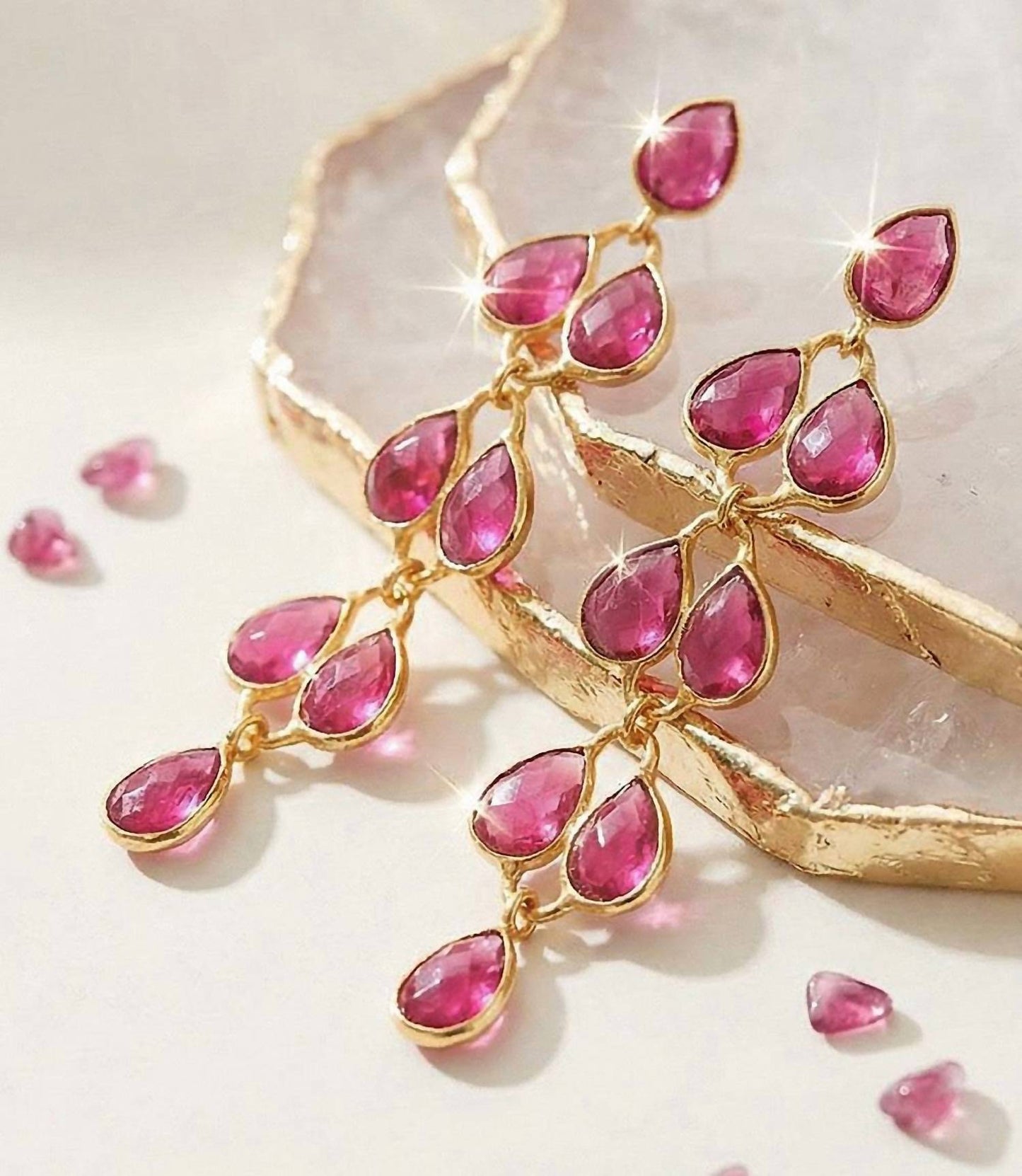 Women's Feather Drop Gemstone Earrings
