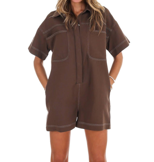 Contrast Stitch Twill Romper