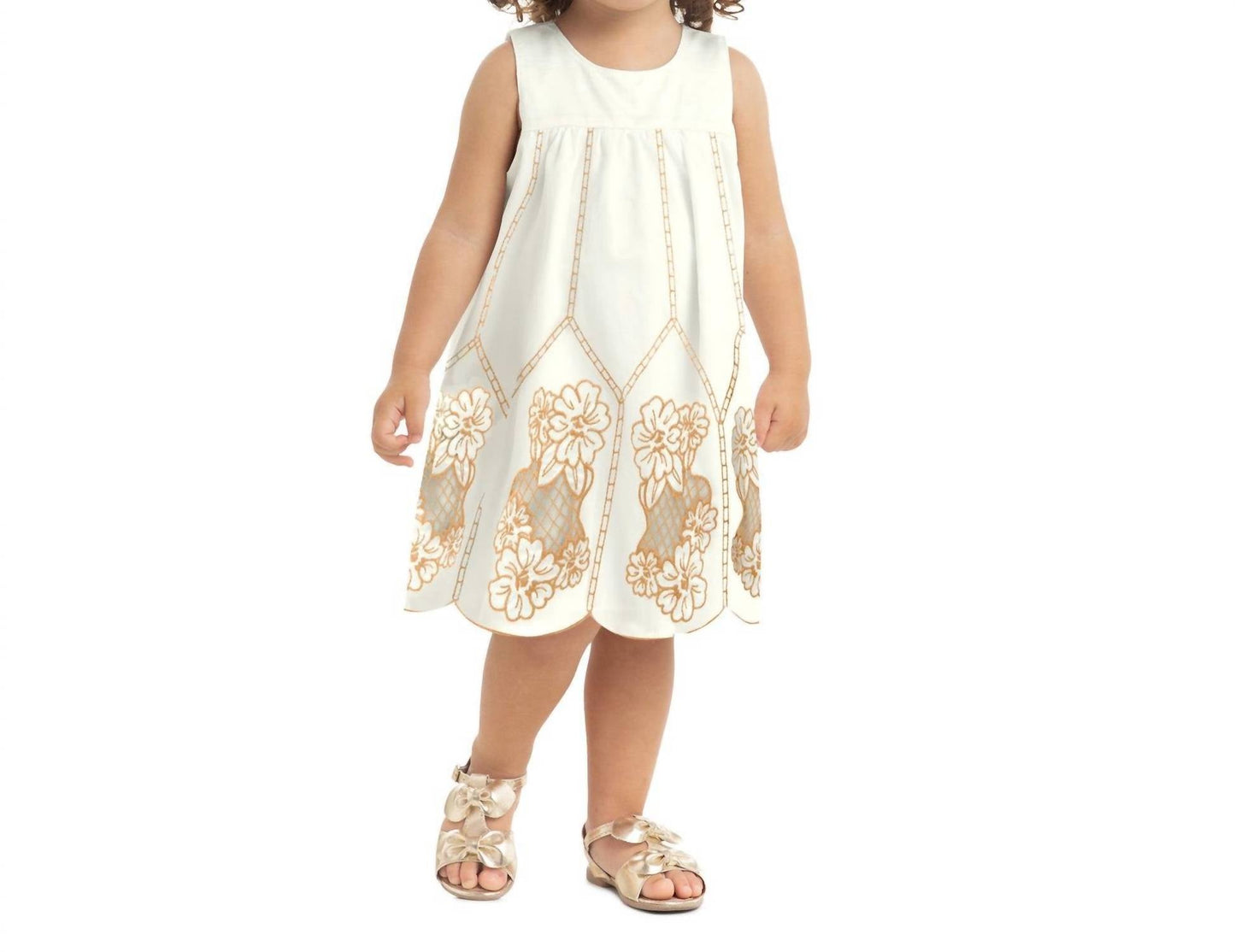 Ärmelloses A-Linien-Kleid für Kinder mit Blumenstickerei