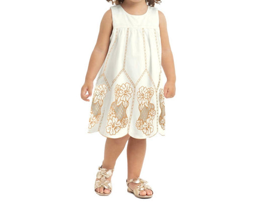 Ärmelloses A-Linien-Kleid für Kinder mit Blumenstickerei