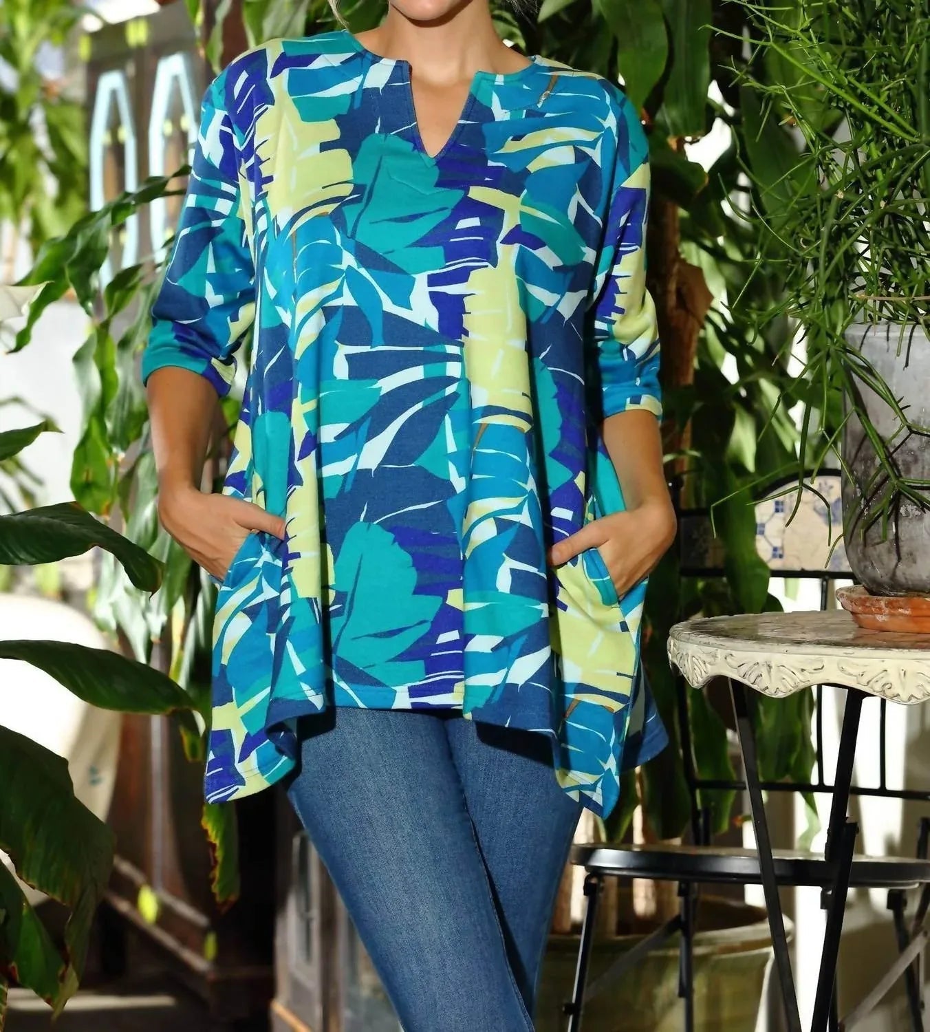 Searenity Leaf French Terry Tunika mit Taschen