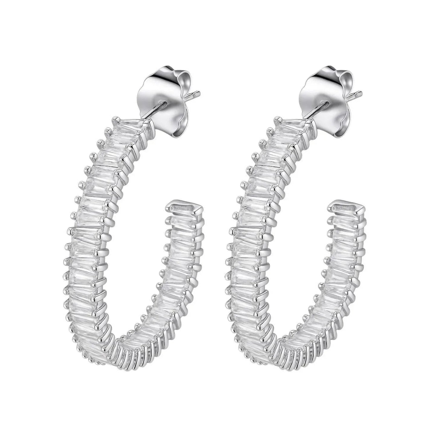 Women's Inside Out Baguette Cubic Zirconia Oval Open Hoop Earrings
