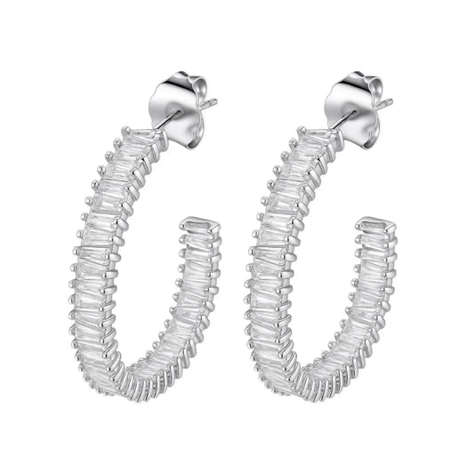 Women's Inside Out Baguette Cubic Zirconia Oval Open Hoop Earrings