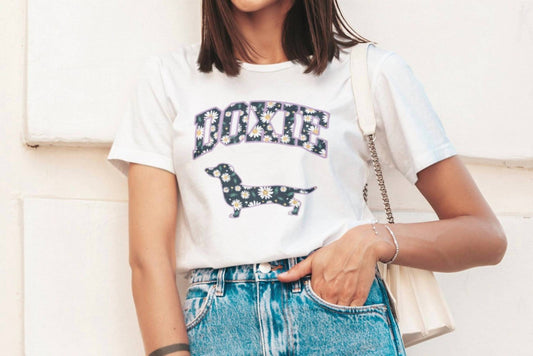 Dog Lovers Varsity Doxie Floral Tee