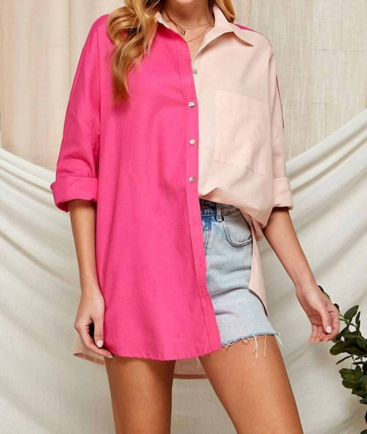 Color Block Button Down Shirt