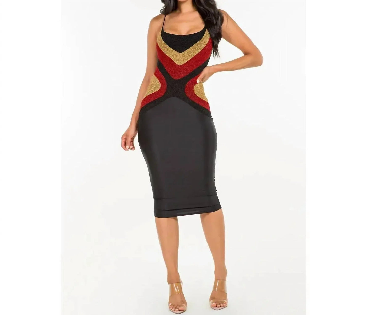 Elegantes Glitzer-Midikleid mit Spaghettiträgern