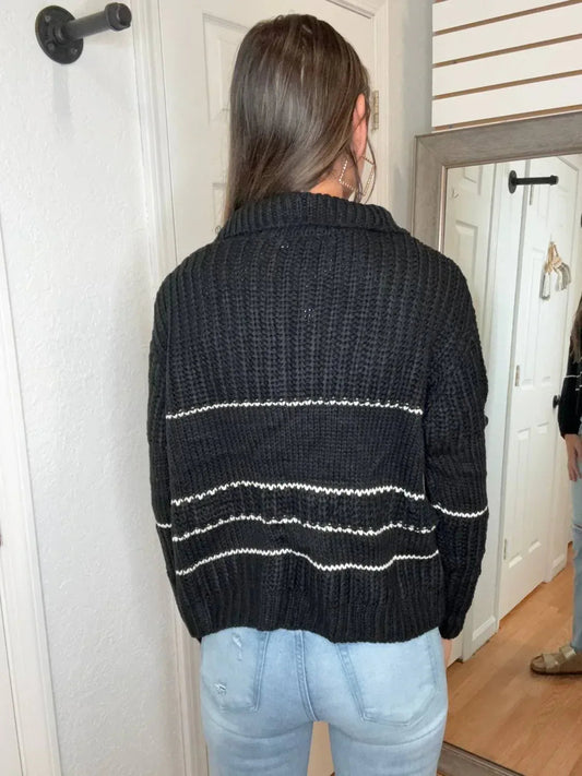 Bella Collared Striped Sweater Top
