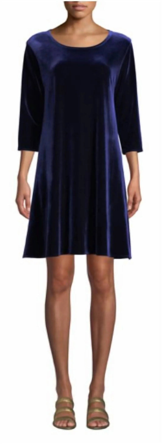 Samt A-Linien-Kleid mit 3/4-Ärmeln