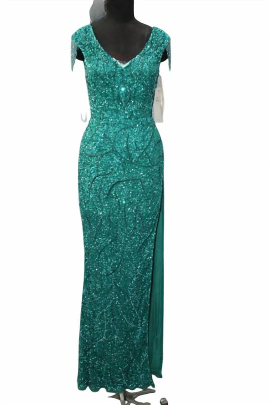 Glitzerkleid mit V-Ausschnitt und Fransenärmeln