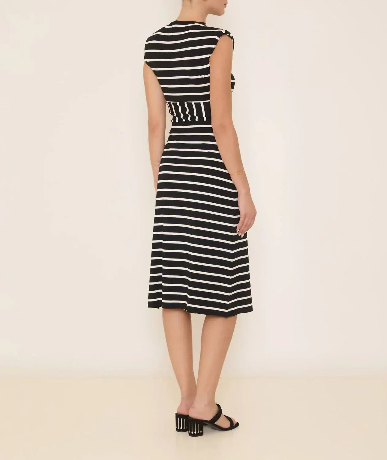 Sea Anchor Striped Midi Dress With Fold Over Skirt
