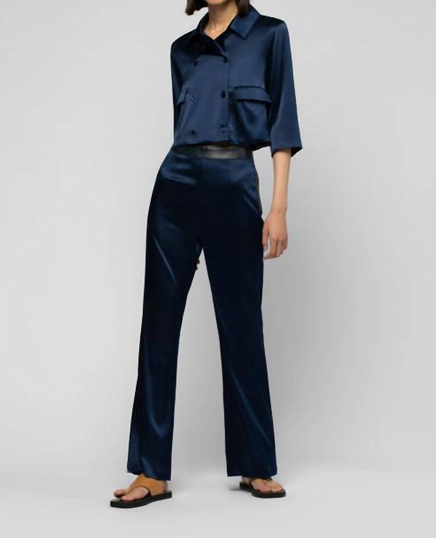 Balicia Silk Pant With Leather Detail