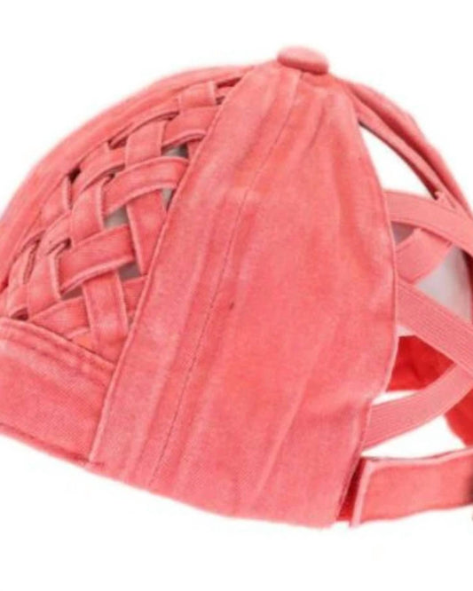 Women's Woven Criss Cross Ponytail Baseball Cap
