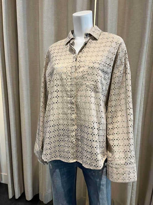 Amanda Perforated Button Down Top