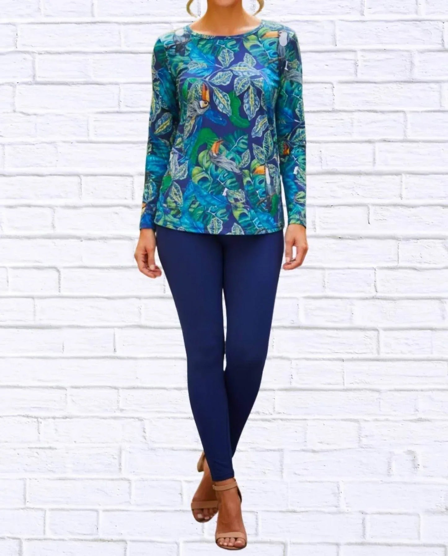Tropical Toucan Print Long Sleeve Top