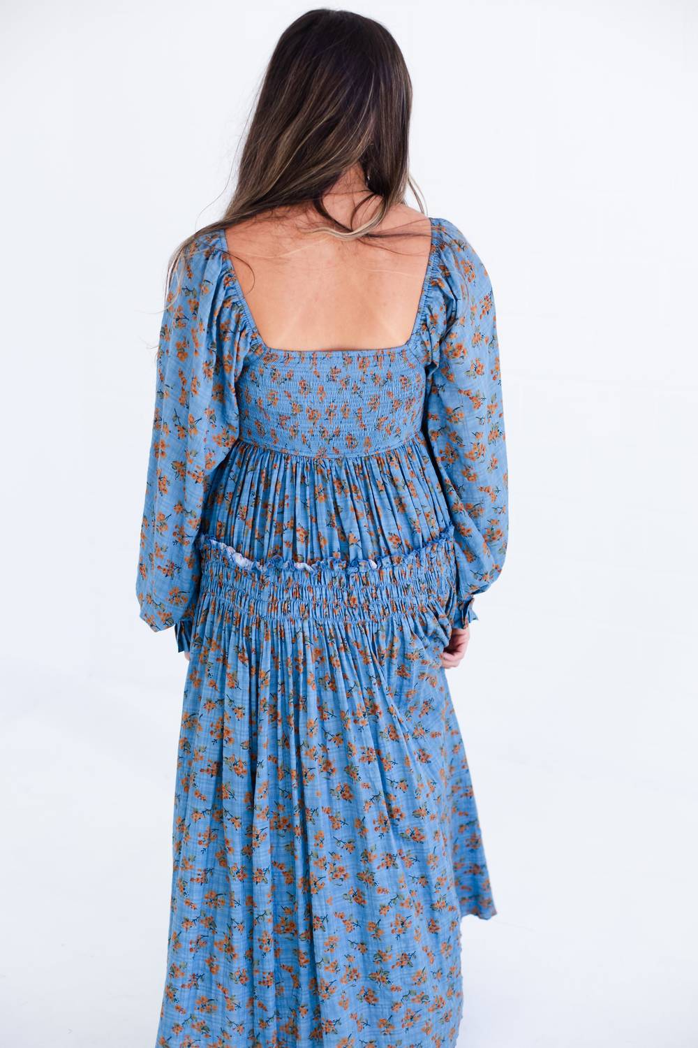 Damen Maxikleid mit Blumenmuster und langen Ärmeln