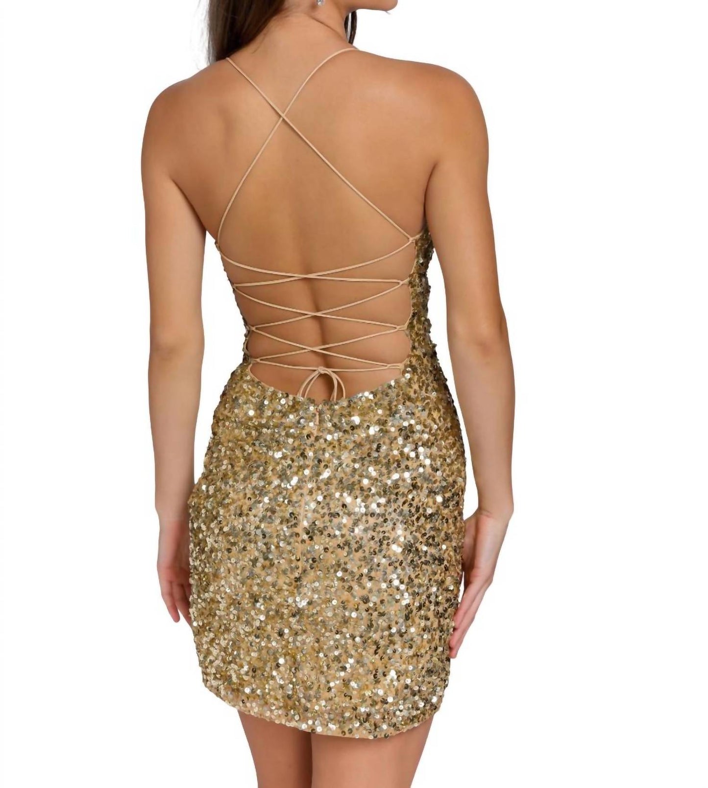Kurzes, figurbetontes Pailletten-Cocktailkleid mit Schlitz für den Abschlussball