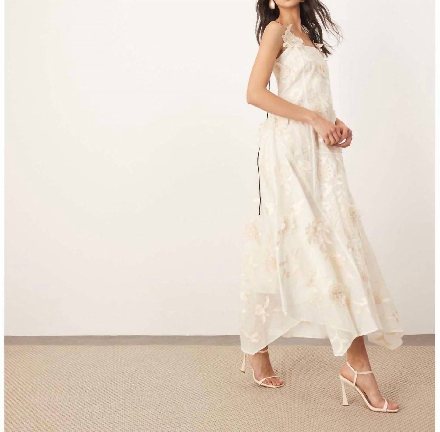 Mirrored Applique Floral Embroidered Cami Maxi Dress