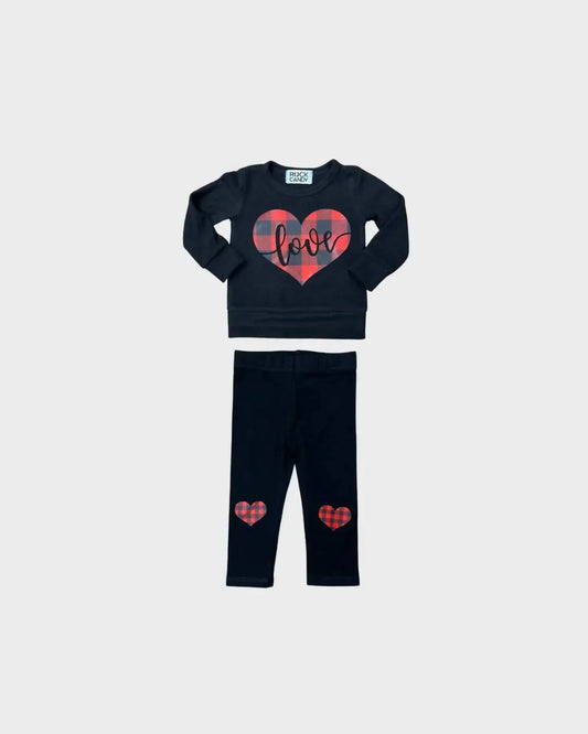 Kinder-Top mit Karomuster und Herzmotiv mit Leggings