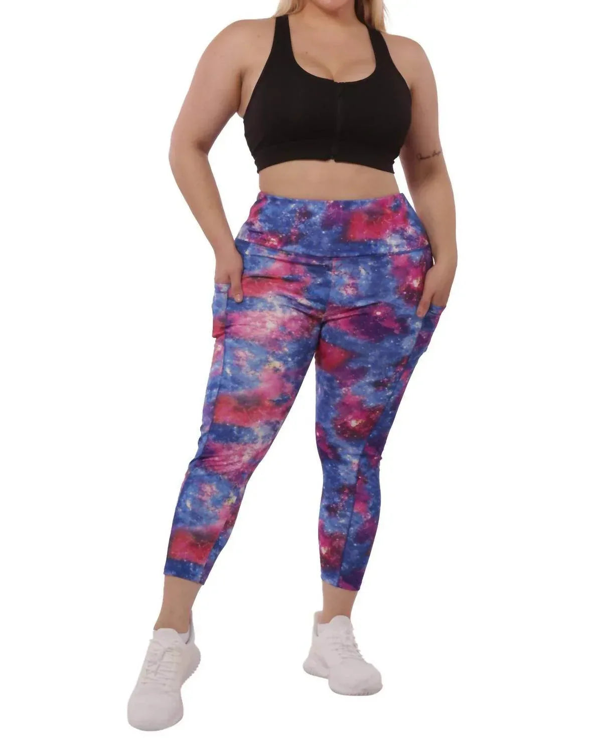 PLUS SIZE HIGH WAIST TUMMY CONTROL SPORTS LEGGINGS WITH SIDE POCKETS