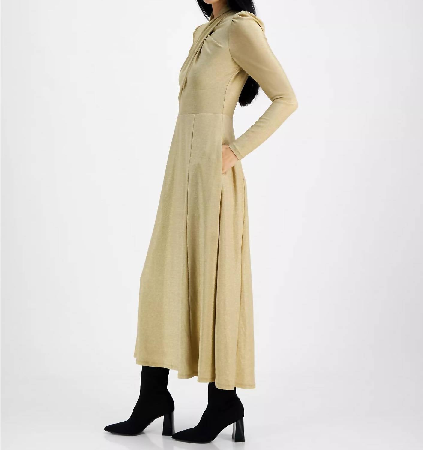 Harland Faux-wrap Metallic-threaded Midi Dress