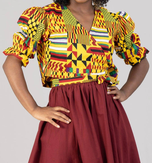 African Print Wrap Top