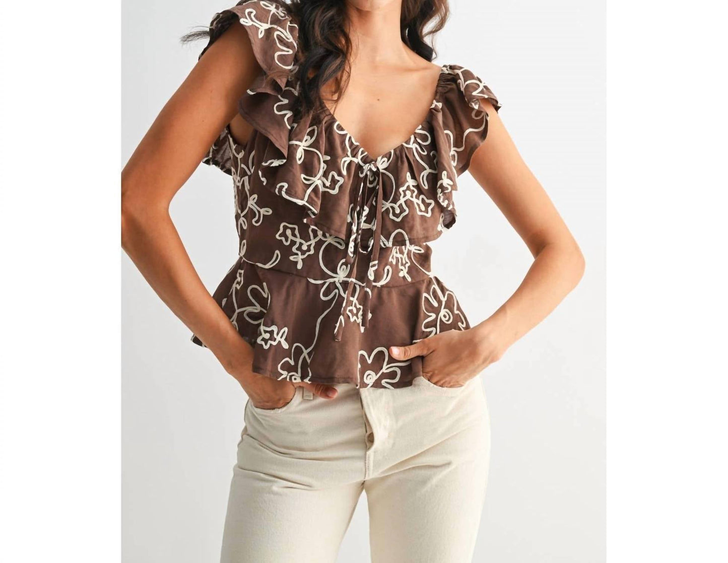 Kait bestickte Bluse mit Blumen und Rüschen