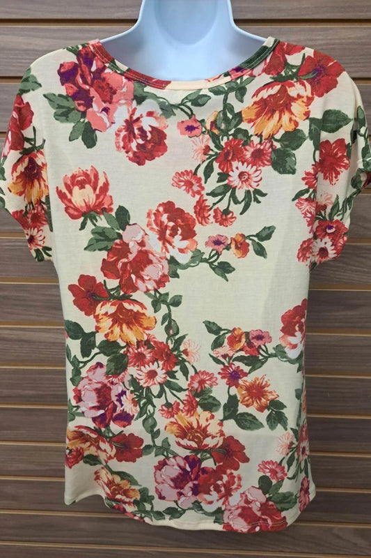 Women's Cream Floral Front Knot Tee