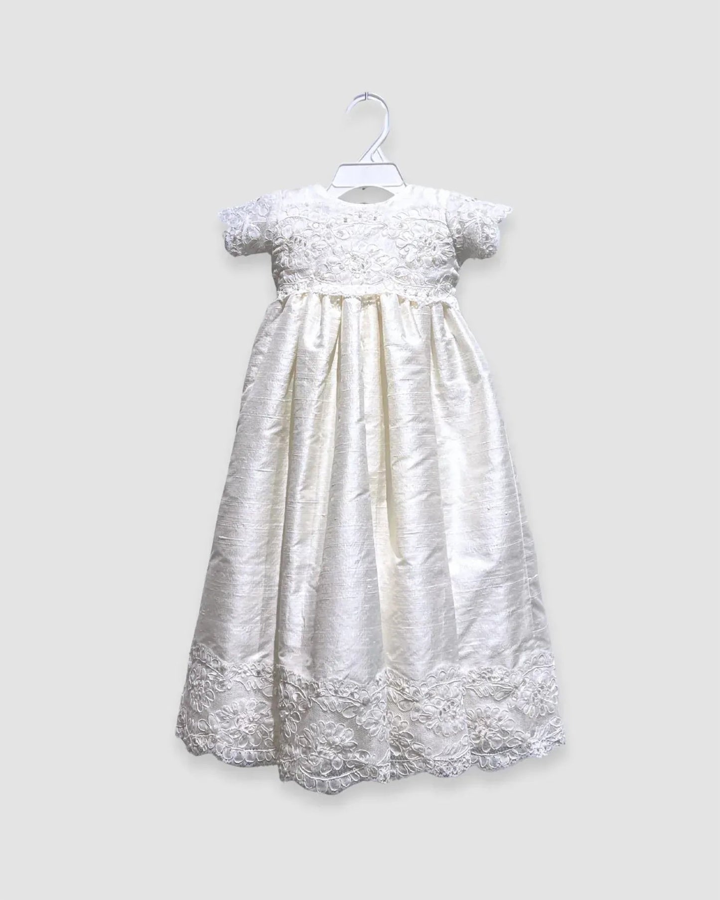 Mädchen zweiteiliges Seidenkleid mit Spitze und Perlen