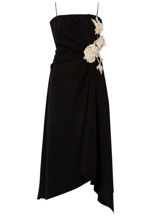 Asymmetric Draped Wool Midi Dress