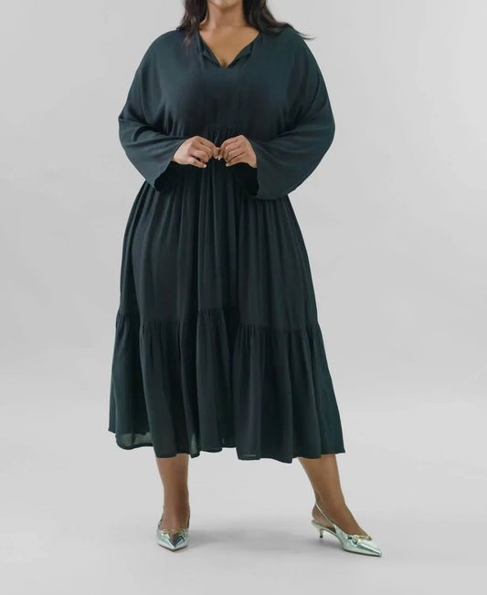 Crepe Flounce Dress - Plus