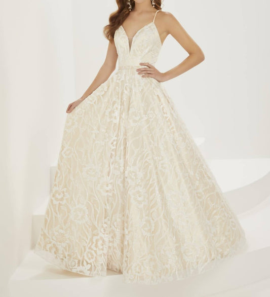Floral Glitter Tulle A-line Gown