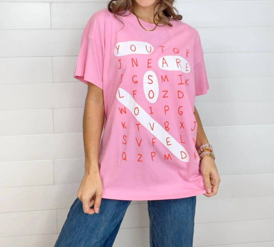 Crossword Puzzle Graphic Short Sleeve Crew Neck Tee