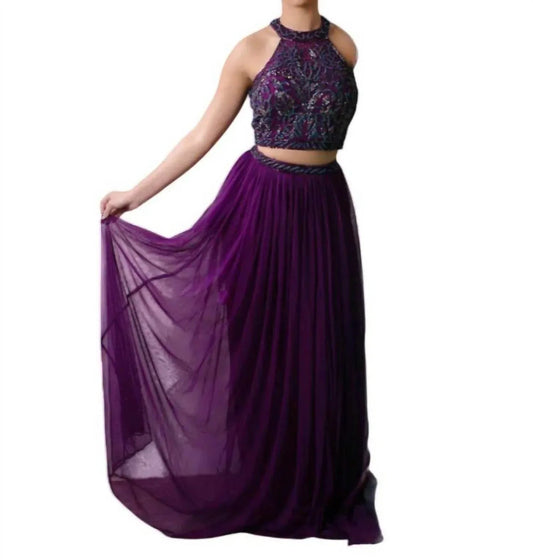 Embellished Crop Top Two Piece Gown