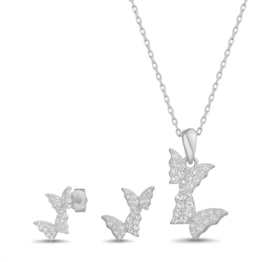 Women's Cubic Zirconia Butterfly Necklace & Earrings Set