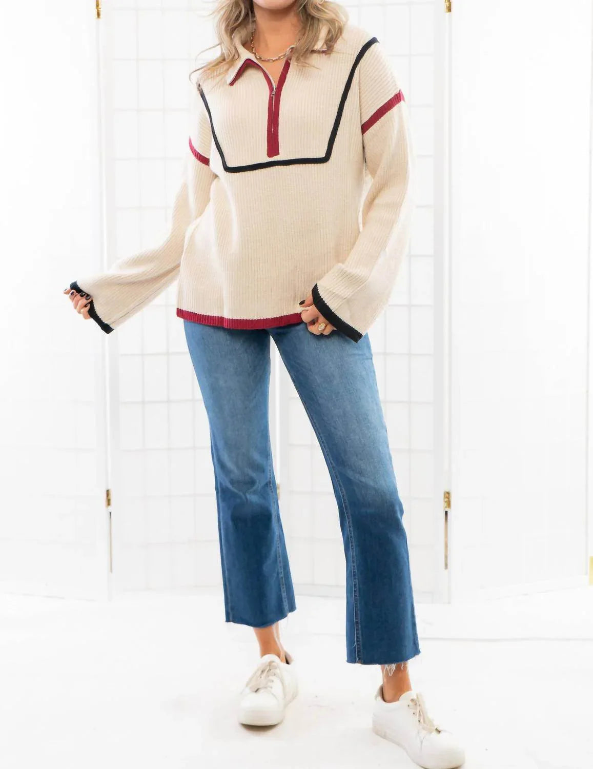 Quarterback Keeper Kontrast-Quarter-Zip-Pullover