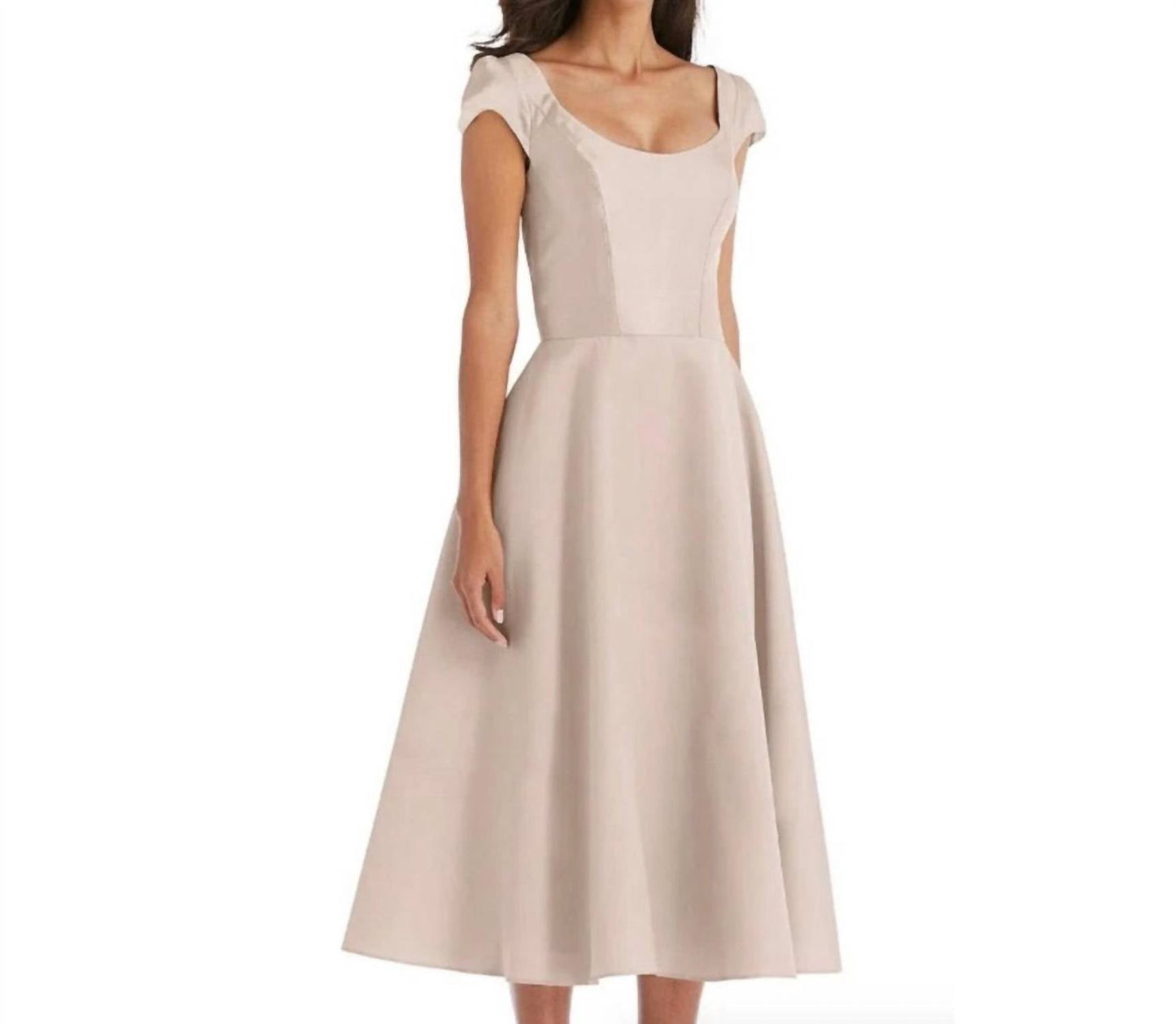Satin-Twill A-Linien Midi-Kleid mit Kappenärmeln