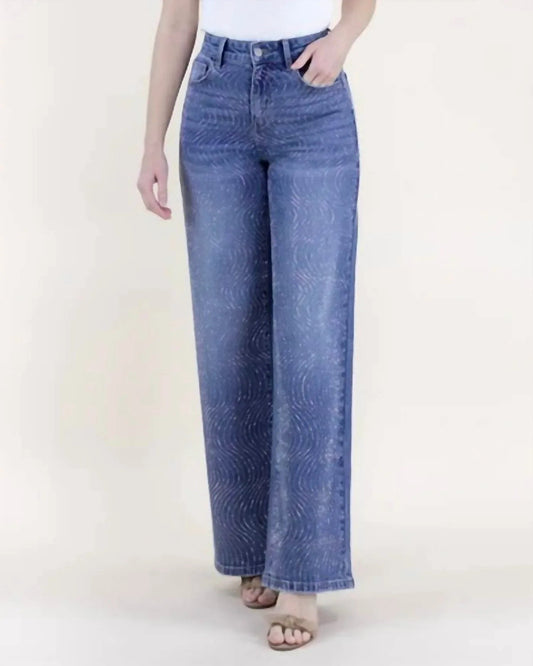 Jeans mit Wirbelmuster, Strasssteinen, hoher Taille und weitem Bein