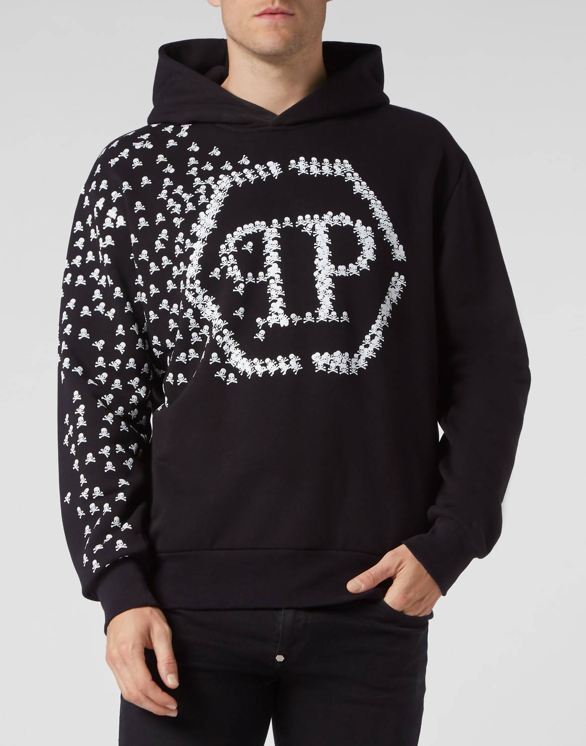 Herren-Kapuzenpullover mit Totenkopf- und Knochen-Grafik