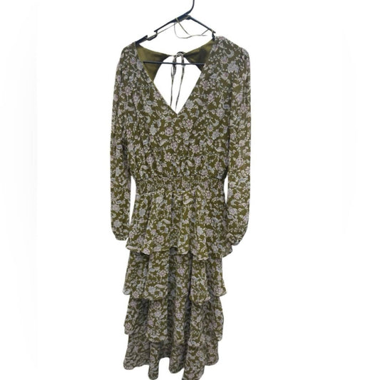 Floral Long Sleeve Tiered Midi Dress