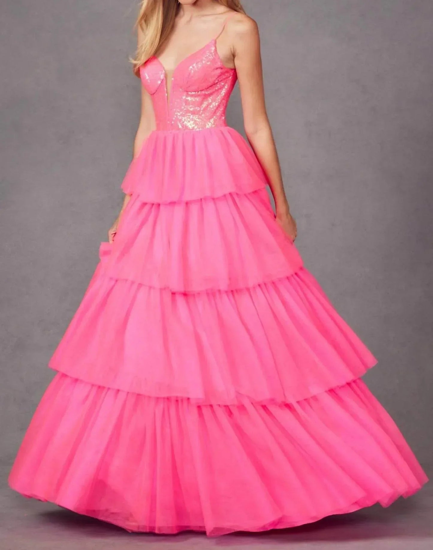 Ärmelloses A-Linien-Volant-Ballkleid