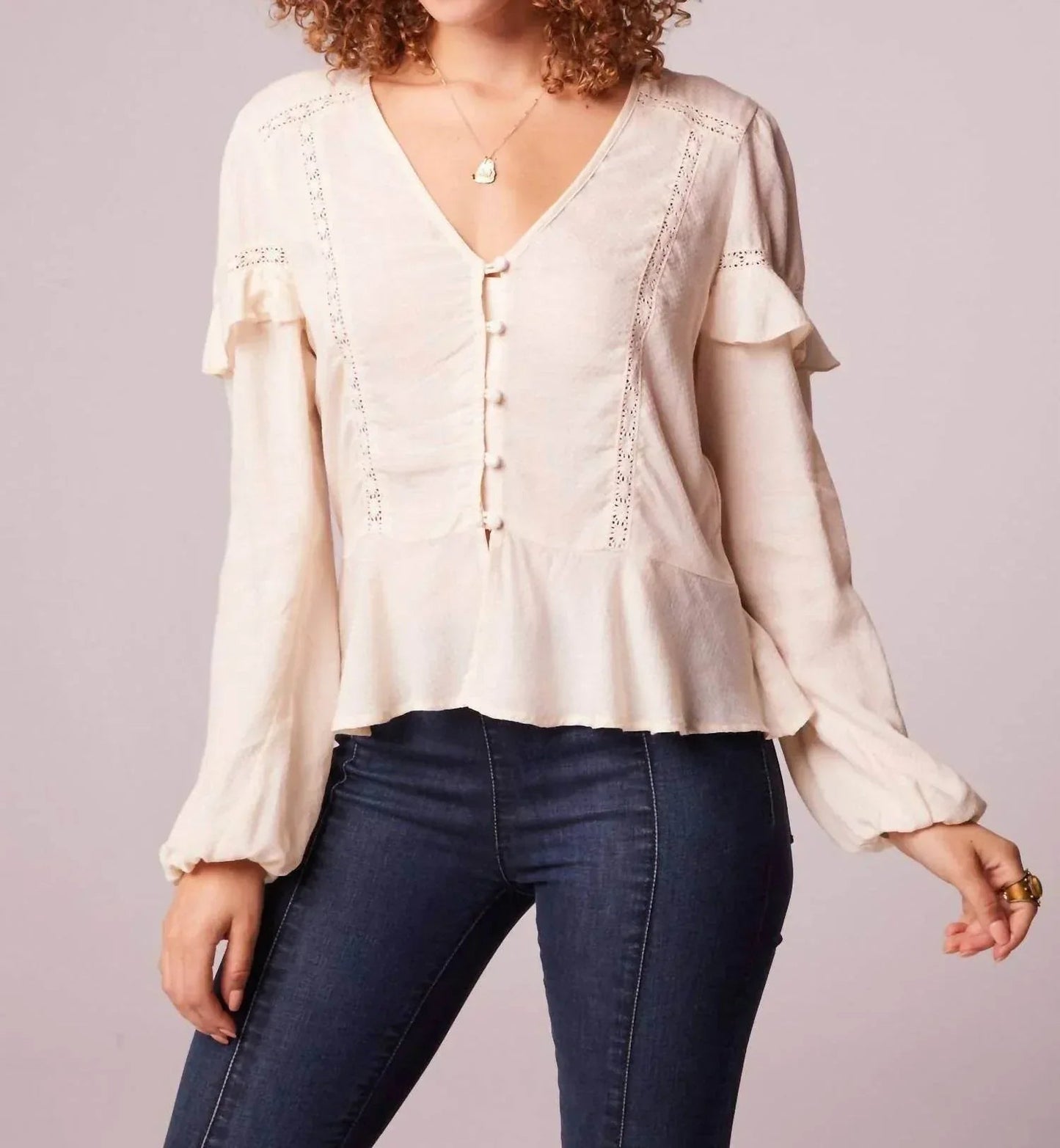 Sandy Ruffle Long Sleeve Button Blouse