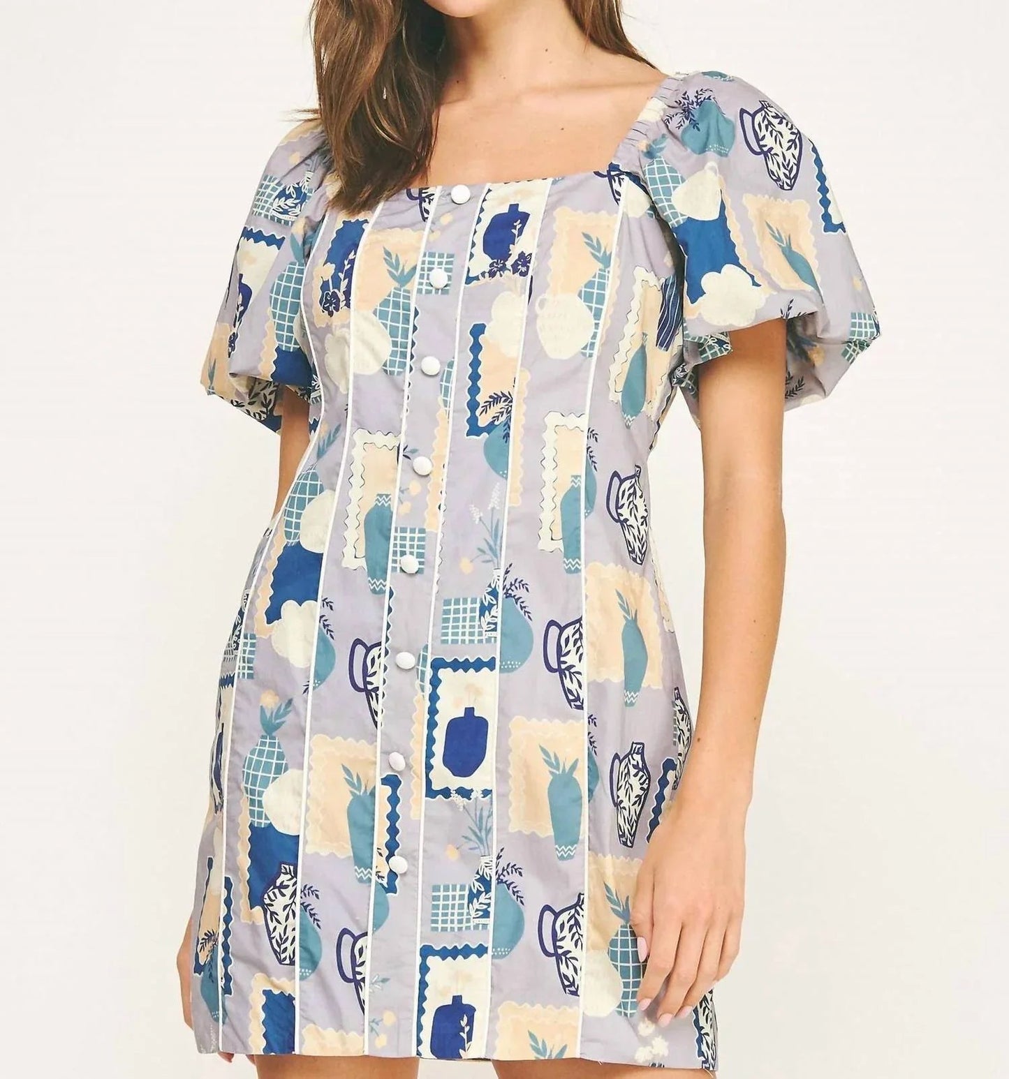 Contrast Pipe Button Down Dress