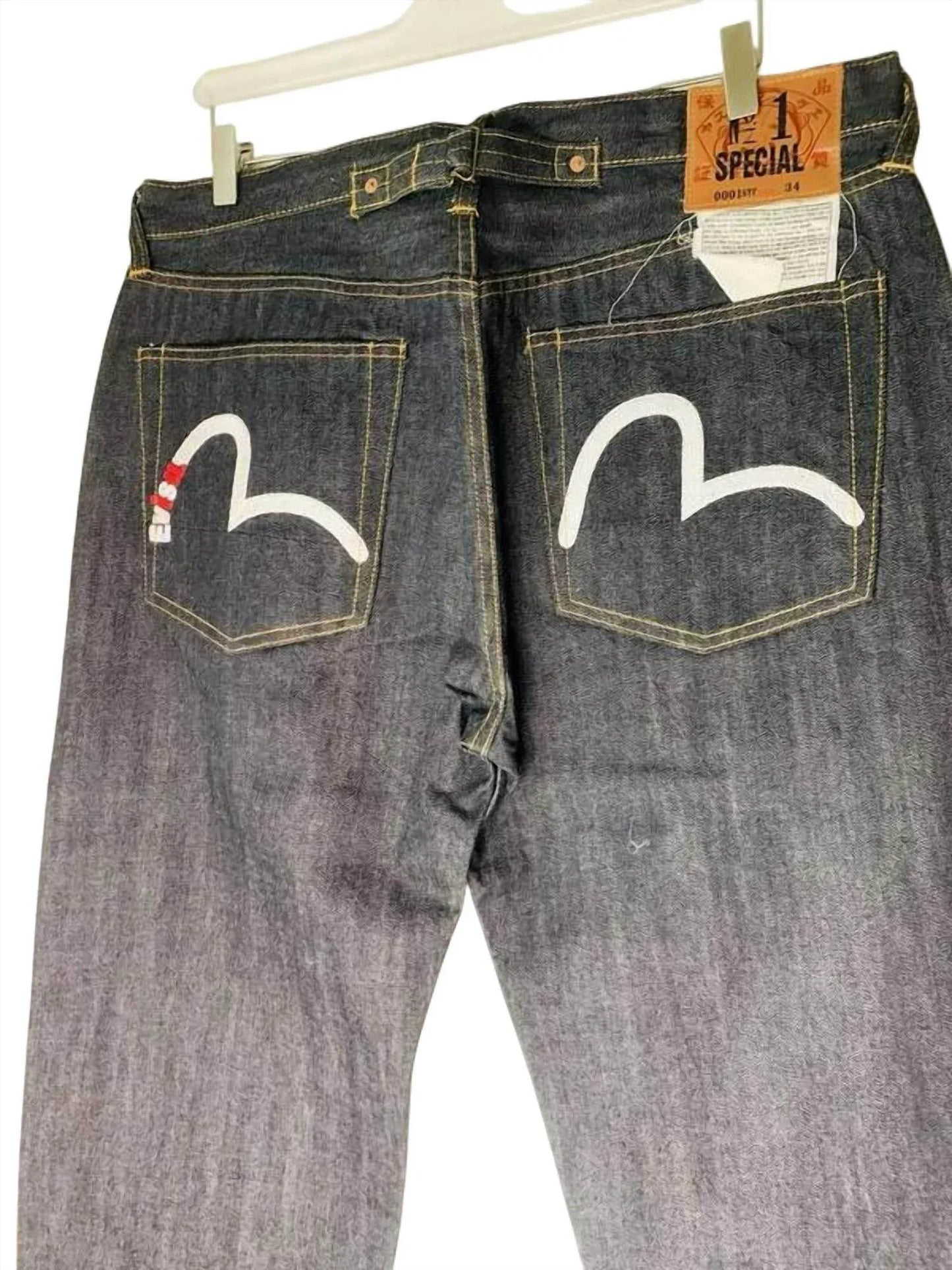 Men Japanese Selvedge Baggy Jeans With Seagull Logo