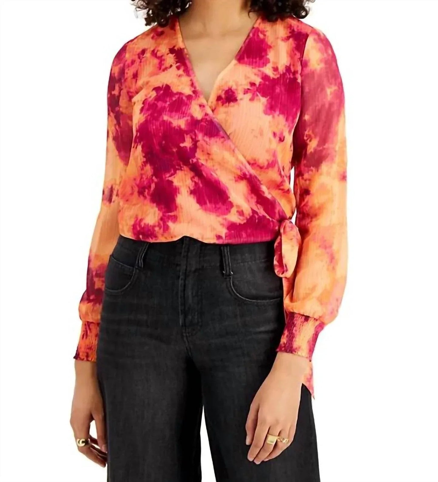 Long Sleeve Wrap Blouse