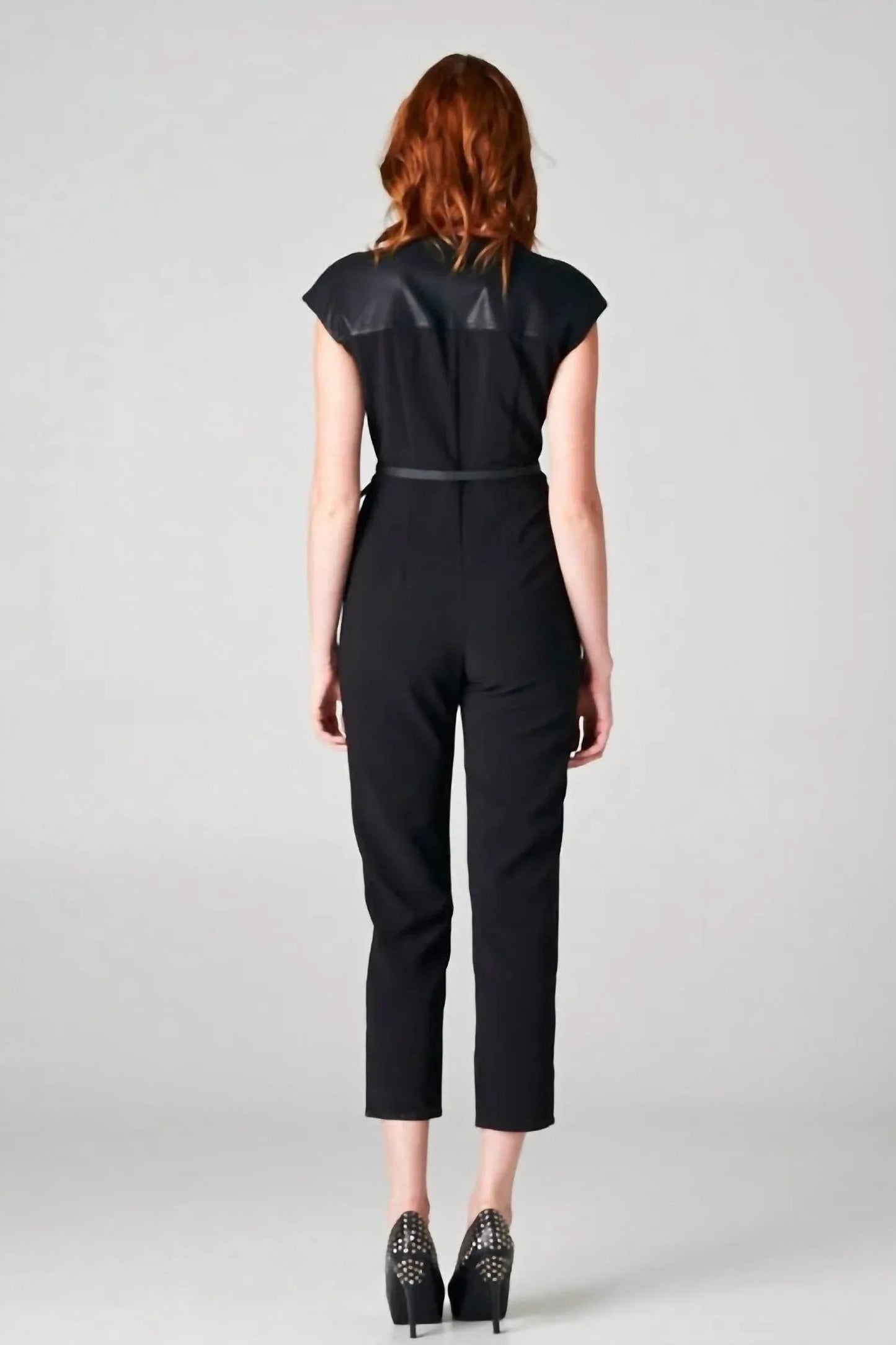 Leather Sleeve Jumpsuit
