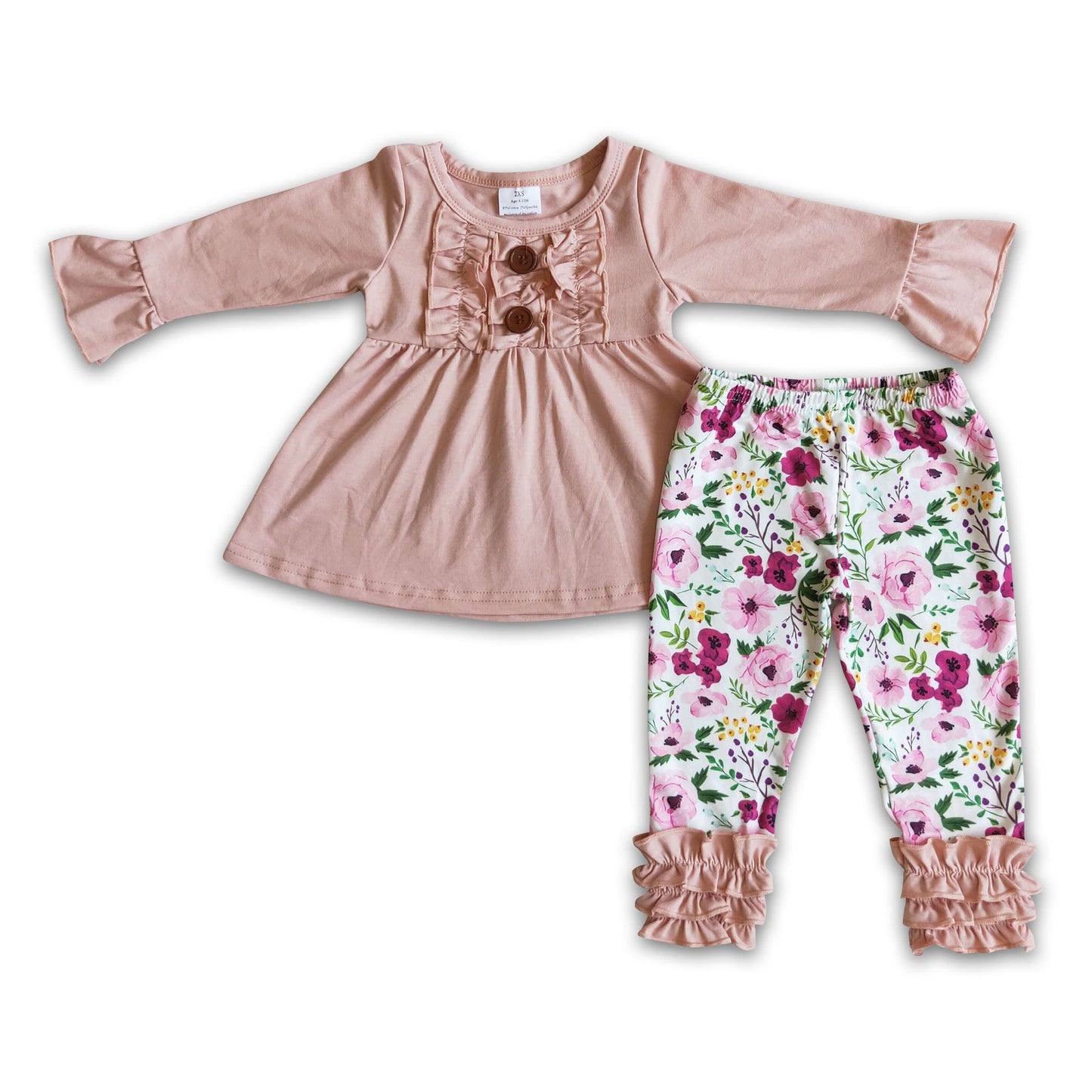 Rosa Tunika mit Blumenmuster, Rüschen-Leggings für Mädchen-Outfits