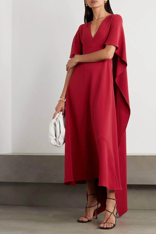 Cape Effect Lace Trimmed Dress