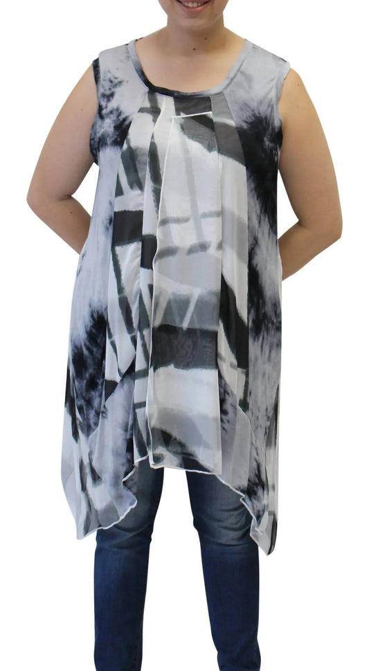 Abstract Sleeveless Patchwork Top
